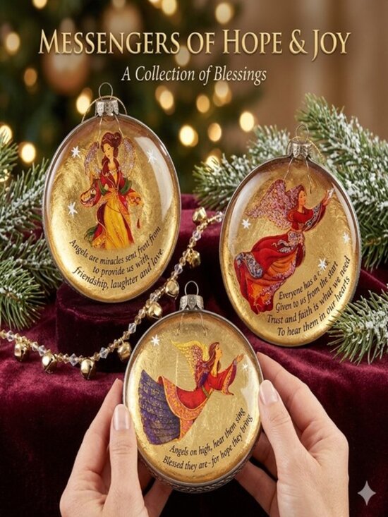 Other - Large (3) Glass Angel Christmas Ornaments Inspirational Sayings 4"